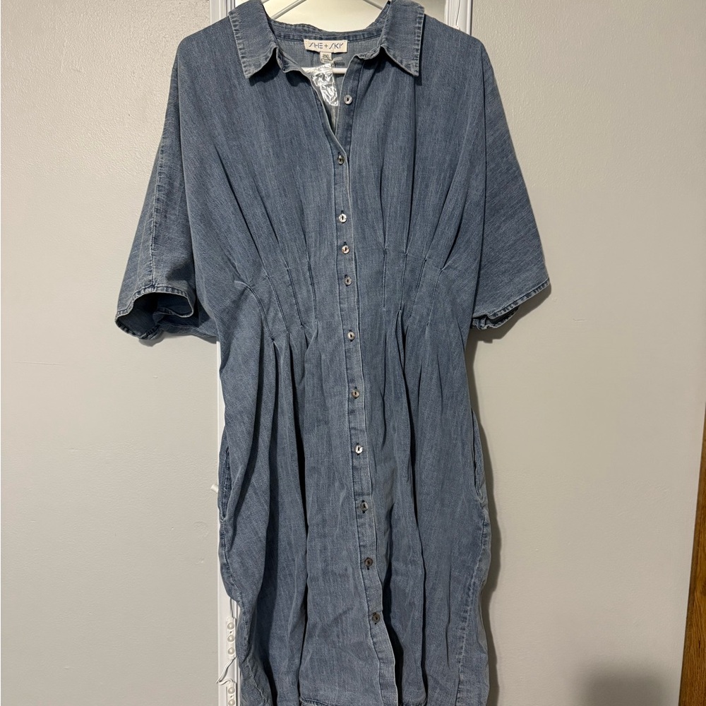 She + Sky Blue Pleated Midi Dress